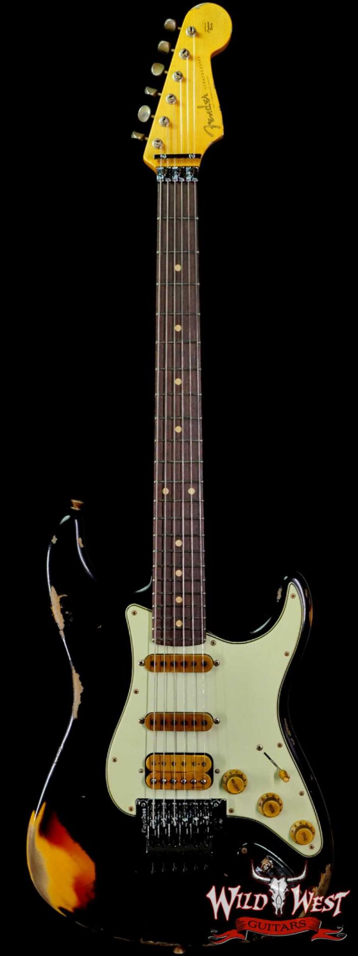 Fender Custom Shop Wild West Black Lightning Stratocaster HSS Floyd Rose Rosewood Board 22 Frets Heavy Relic 3 Tone Sunburst - Image 1