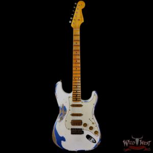 Fender Custom Shop Wild West White Lightning 2.0 Stratocaster HSS Maple Board 21 Frets Heavy Relic Lake Placid Blue - Image 3