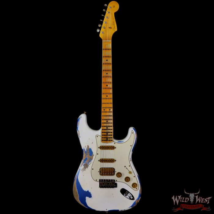 Fender Custom Shop Wild West White Lightning 2.0 Stratocaster HSS Maple Board 21 Frets Heavy Relic Lake Placid Blue - Image 3