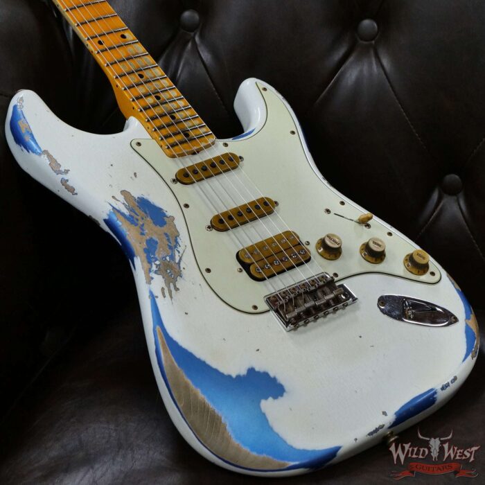 Fender Custom Shop Wild West White Lightning 2.0 Stratocaster HSS Maple Board 21 Frets Heavy Relic Lake Placid Blue - Image 8