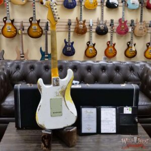 Fender Custom Shop Wild West White Lightning 2.0 Stratocaster HSS Rosewood Board 21 Frets Heavy Relic Graffiti Yellow - Image 9