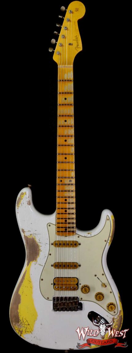 Fender Custom Shop Wild West White Lightning 2.0 Stratocaster HSS Rosewood Board 21 Frets Heavy Relic Graffiti Yellow