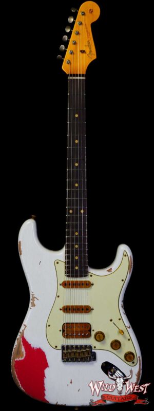 Fender Custom Shop Wild West White Lightning 2.0 Stratocaster HSS Rosewood Board 22 Frets Heavy Relic Fiesta Red