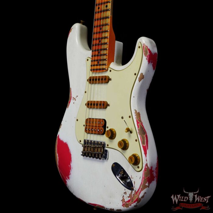 Fender Custom Shop Wild West White Lightning 2.0 Stratocaster HSS Maple Board 22 Frets Heavy Relic Fiesta Red - Image 2