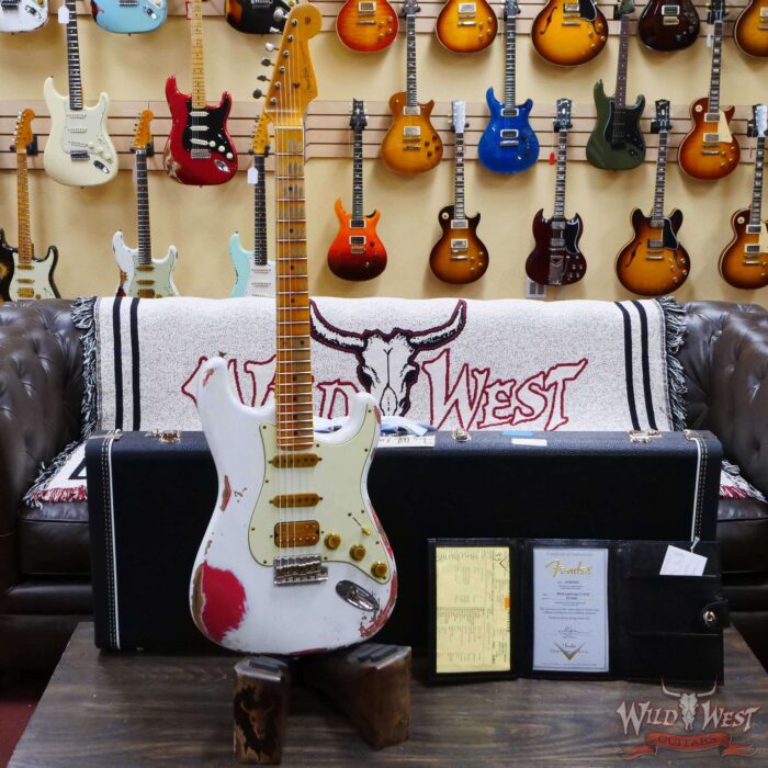 Fender Custom Shop Wild West White Lightning 2.0 Stratocaster HSS Maple Board 22 Frets Heavy Relic Fiesta Red - Image 6