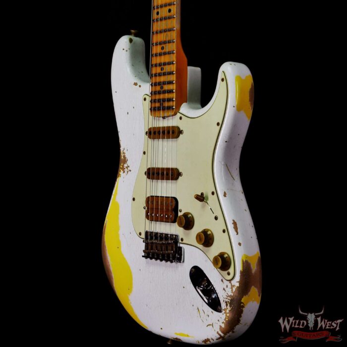 Fender Custom Shop Wild West White Lightning 2.0 Stratocaster HSS Maple Board 21 Frets Heavy Relic Graffiti Yellow - Image 2