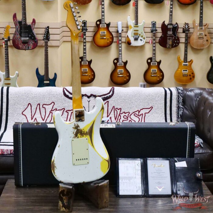 Fender Custom Shop Wild West White Lightning 2.0 Stratocaster HSS Maple Board 21 Frets Heavy Relic Graffiti Yellow - Image 9