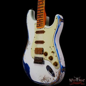 Fender Custom Shop Wild West White Lightning 2.0 Stratocaster HSS Maple Board 21 Frets Heavy Relic Lake Placid Blue - Image 3