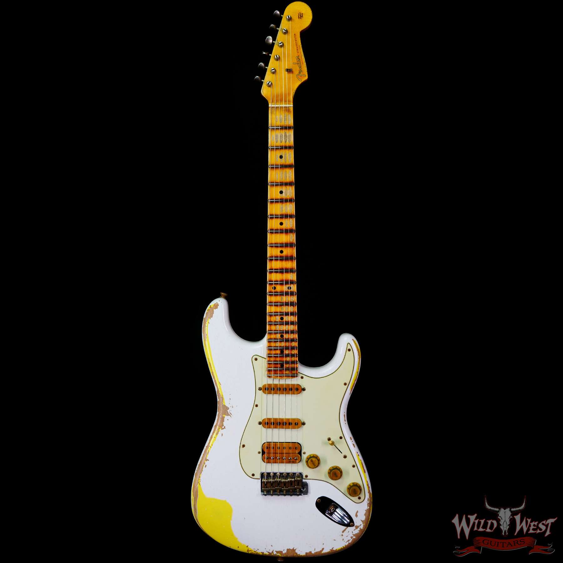 fendercs-wl2-mn22-gfy-r115328-c1__wwg.jpg Fender Custom Shop Wild West White Lightning 2.0 Stratocaster HSS Maple Board 22 Frets Heavy Relic Graffiti Yellow - Image 3