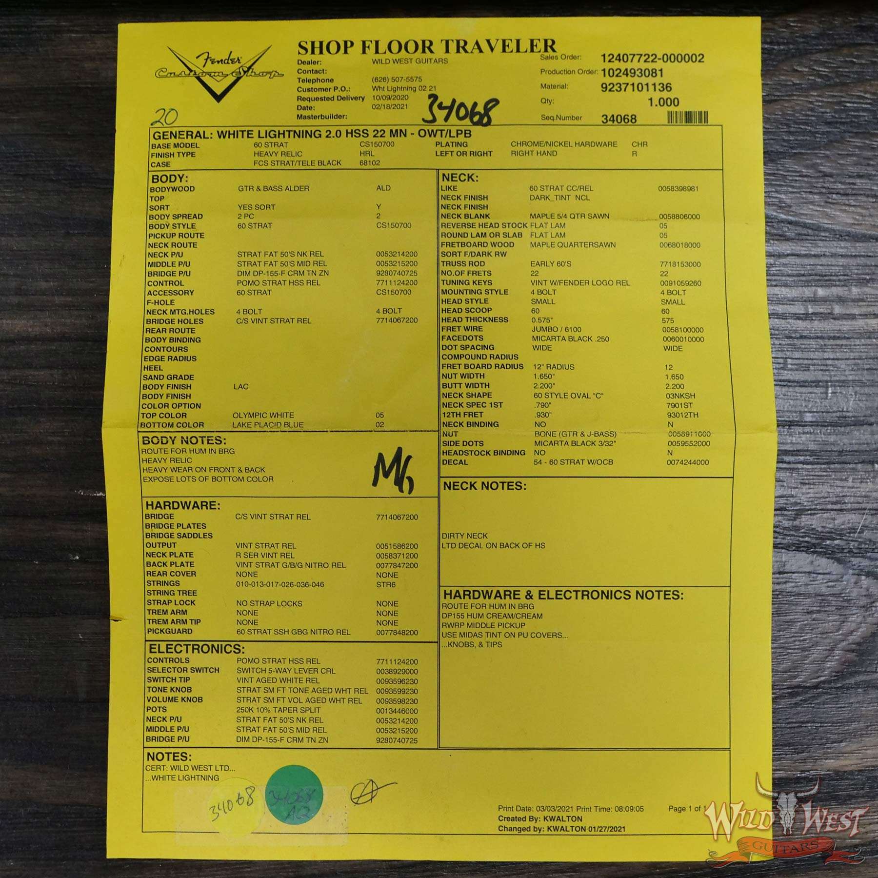 fendercs-wl2-mn22-lpb-r110493-coa2__wwg.jpg Fender Custom Shop Wild West White Lightning Stratocaster 2.0 Heavy Relic Maple Fingeboard Lake Placid Blue - Image 14
