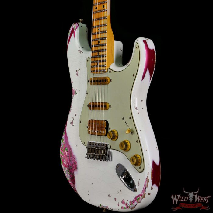 Fender Custom Shop Wild West White Lightning Stratocaster 2.0 Heavy Relic 22 Frets Maple Fingeboard Pink Paisley - Image 2