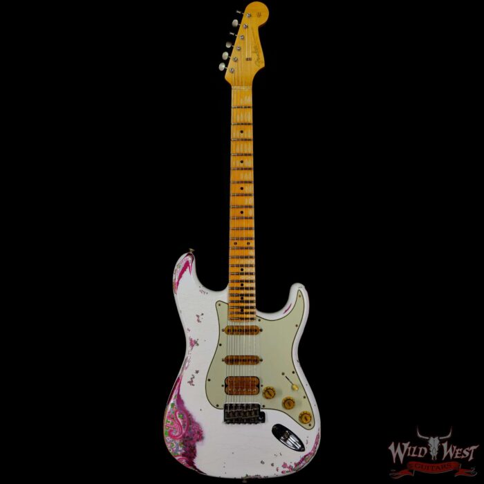 Fender Custom Shop Wild West White Lightning Stratocaster 2.0 Heavy Relic 22 Frets Maple Fingeboard Pink Paisley - Image 3