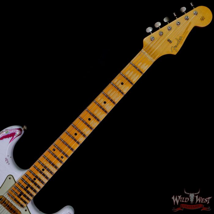 Fender Custom Shop Wild West White Lightning Stratocaster 2.0 Heavy Relic 22 Frets Maple Fingeboard Pink Paisley - Image 4