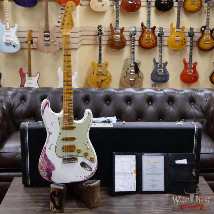 Fender Custom Shop Wild West White Lightning Stratocaster 2.0 Heavy Relic 22 Frets Maple Fingeboard Pink Paisley - Image 6