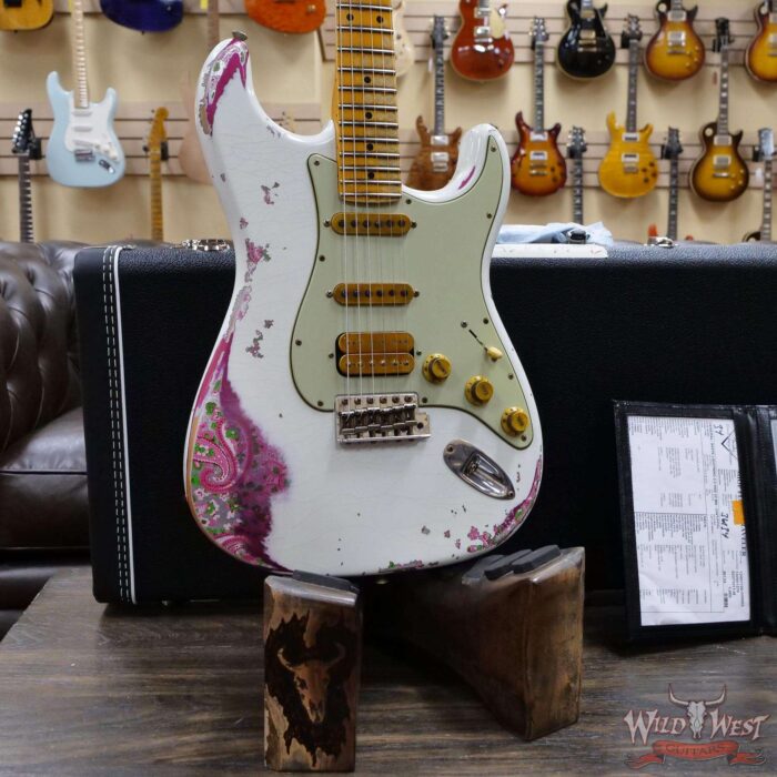 Fender Custom Shop Wild West White Lightning Stratocaster 2.0 Heavy Relic 22 Frets Maple Fingeboard Pink Paisley - Image 8