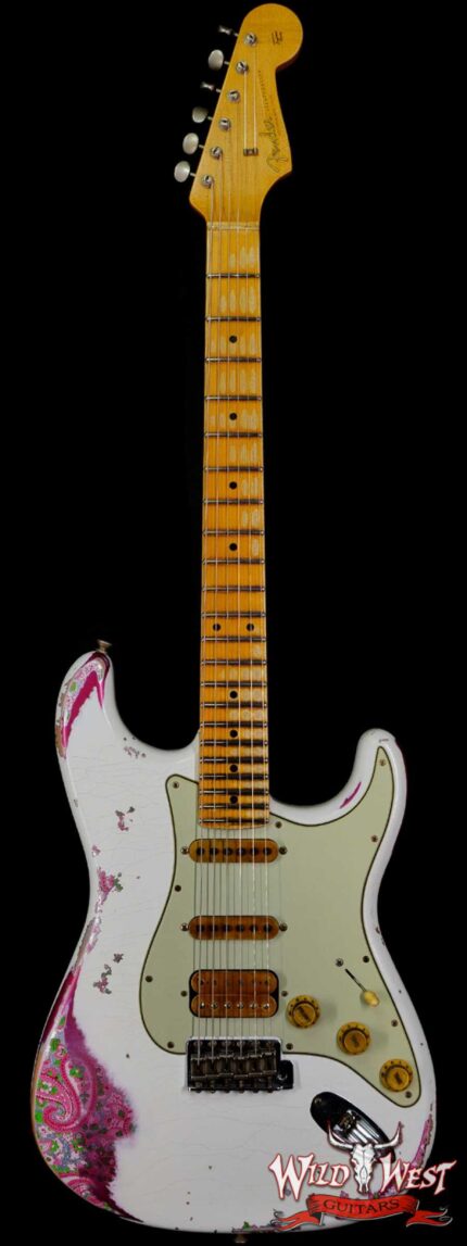 Fender Custom Shop Wild West White Lightning Stratocaster 2.0 Heavy Relic 22 Frets Maple Fingeboard Pink Paisley