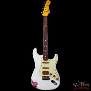 Fender Custom Shop Wild West White Lightning 2.0 Stratocaster HSS Rosewood Board 21 Frets Heavy Relic Pink Paisley - Image 3