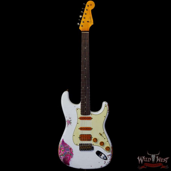 Fender Custom Shop Wild West White Lightning 2.0 Stratocaster HSS Rosewood Board 22 Frets Heavy Relic Pink Paisley - Image 3