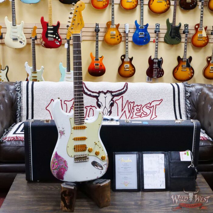 Fender Custom Shop Wild West White Lightning 2.0 Stratocaster HSS Rosewood Board 22 Frets Heavy Relic Pink Paisley - Image 6