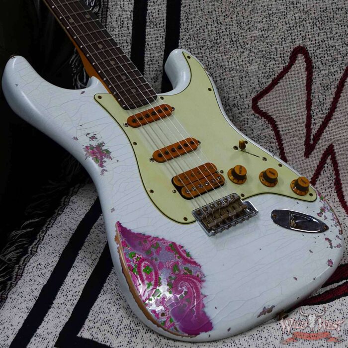 Fender Custom Shop Wild West White Lightning 2.0 Stratocaster HSS Rosewood Board 22 Frets Heavy Relic Pink Paisley - Image 8
