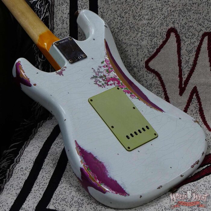 Fender Custom Shop Wild West White Lightning 2.0 Stratocaster HSS Rosewood Board 22 Frets Heavy Relic Pink Paisley - Image 11