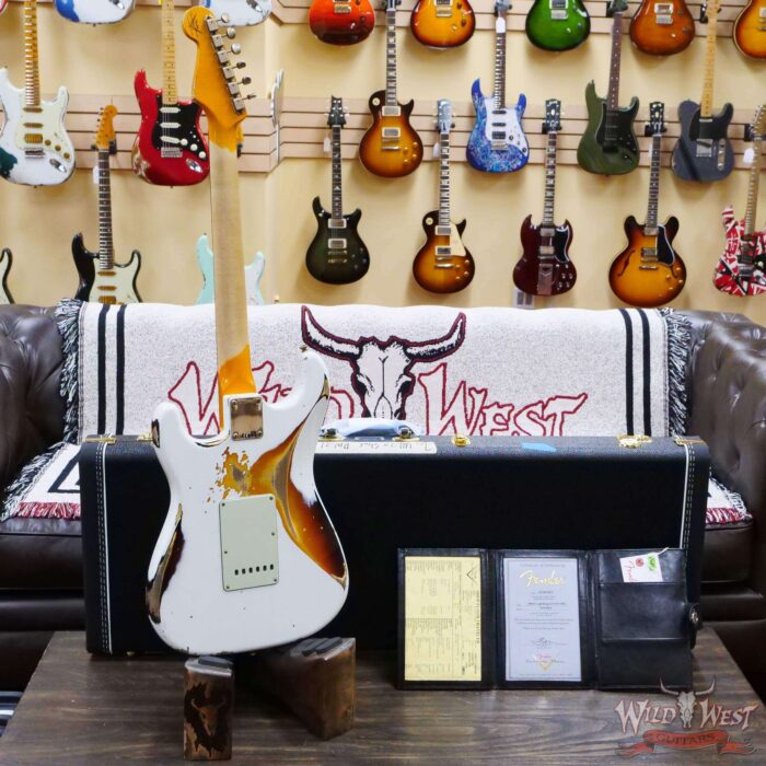 Fender Custom Shop Wild West White Lightning 2.0 Stratocaster HSS Rosewood Board 21 Frets Heavy Relic 3 Tone Sunburst - Image 10