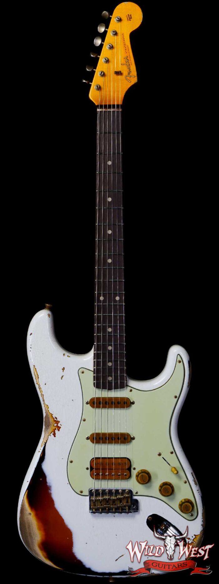 Fender Custom Shop Wild West White Lightning 2.0 Stratocaster HSS Rosewood Board 21 Frets Heavy Relic 3 Tone Sunburst - Image 1