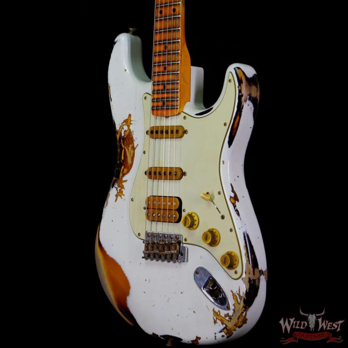 Fender Custom Shop Wild West White Lightning 2.0 Stratocaster HSS Maple Board 21 Frets Heavy Relic 2 Tone Sunburst - Image 2