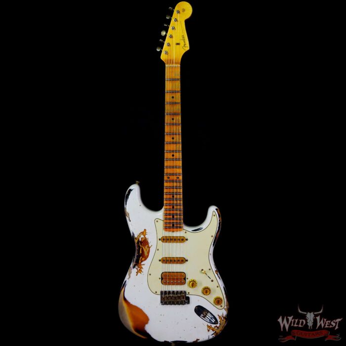 Fender Custom Shop Wild West White Lightning 2.0 Stratocaster HSS Maple Board 21 Frets Heavy Relic 2 Tone Sunburst - Image 3