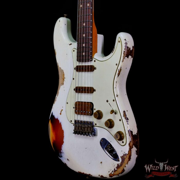 Fender Custom Shop Wild West White Lightning 2.0 Stratocaster HSS Rosewood Board 22 Frets Heavy Relic 3 Tone Sunburst - Image 2