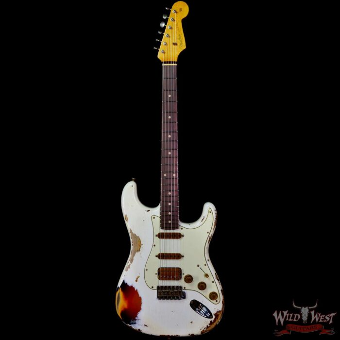 Fender Custom Shop Wild West White Lightning 2.0 Stratocaster HSS Rosewood Board 22 Frets Heavy Relic 3 Tone Sunburst - Image 3