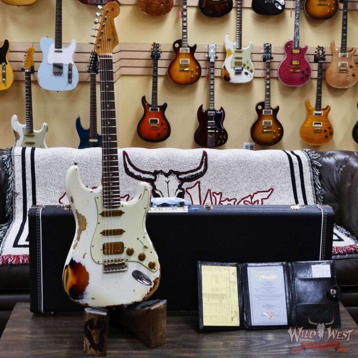 Fender Custom Shop Wild West White Lightning 2.0 Stratocaster HSS Rosewood Board 22 Frets Heavy Relic 3 Tone Sunburst - Image 6