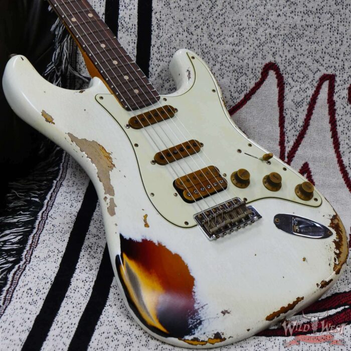 Fender Custom Shop Wild West White Lightning 2.0 Stratocaster HSS Rosewood Board 22 Frets Heavy Relic 3 Tone Sunburst - Image 8
