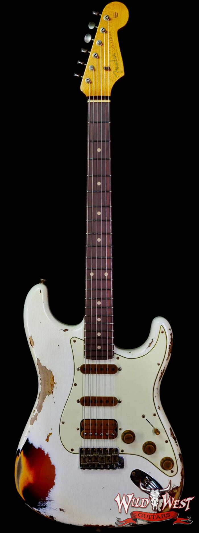 Fender Custom Shop Wild West White Lightning 2.0 Stratocaster HSS Rosewood Board 22 Frets Heavy Relic 3 Tone Sunburst - Image 1