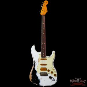Fender Custom Shop Wild West White Lightning 2.0 Stratocaster HSS Rosewood Board 22 Frets Heavy Relic Black - Image 3