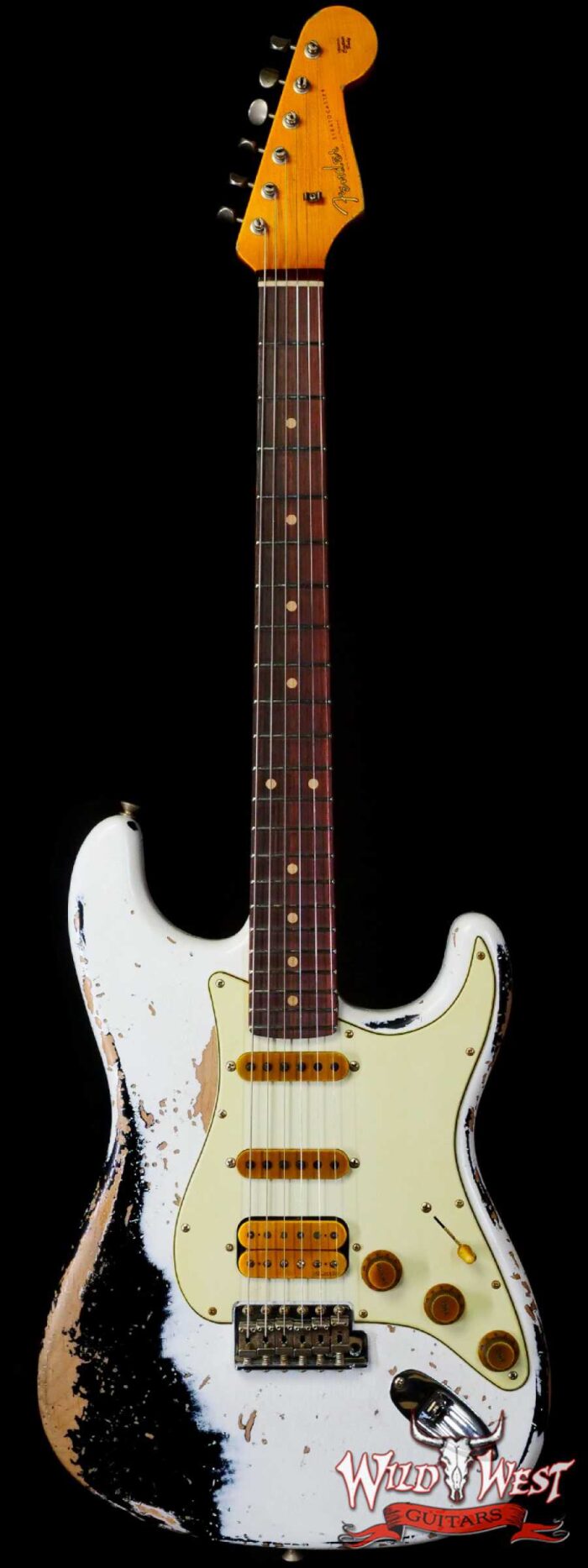 Fender Custom Shop Wild West White Lightning 2.0 Stratocaster HSS Rosewood Board 22 Frets Heavy Relic Black - Image 1