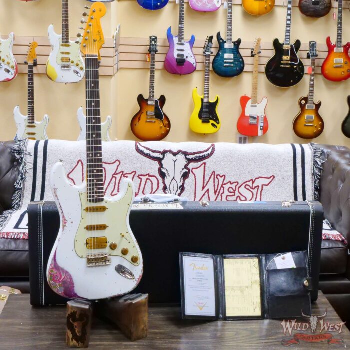 Fender Custom Shop Wild West White Lightning 2.0 Stratocaster HSS Rosewood Board 21 Frets Heavy Relic Pink Paisley - Image 6