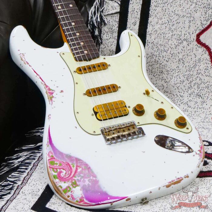 Fender Custom Shop Wild West White Lightning 2.0 Stratocaster HSS Rosewood Board 21 Frets Heavy Relic Pink Paisley - Image 8