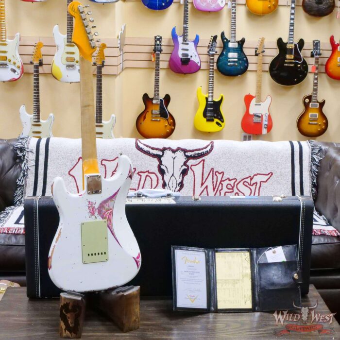 Fender Custom Shop Wild West White Lightning 2.0 Stratocaster HSS Rosewood Board 21 Frets Heavy Relic Pink Paisley - Image 10