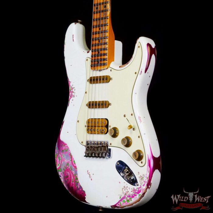 Fender Custom Shop Wild West White Lightning 2.0 Stratocaster HSS Maple Board 21 Frets Heavy Relic Pink Paisley 7.85 LBS - Image 2