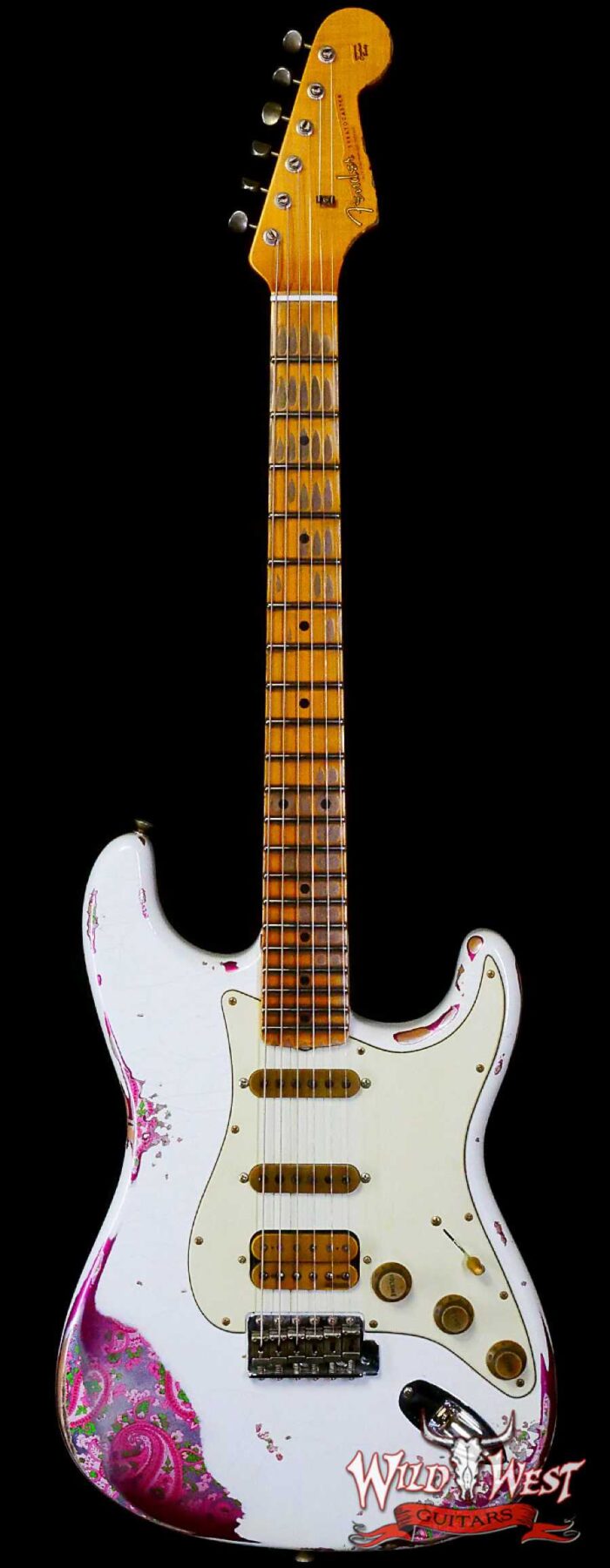 Fender Custom Shop Wild West White Lightning 2.0 Stratocaster HSS Maple Board 21 Frets Heavy Relic Pink Paisley 7.85 LBS - Image 1