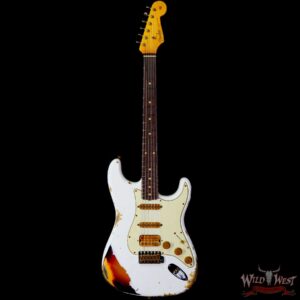 Fender Custom Shop Wild West White Lightning 2.0 Stratocaster HSS Rosewood Board 21 Frets Heavy Relic 3 Tone Sunburst - Image 3