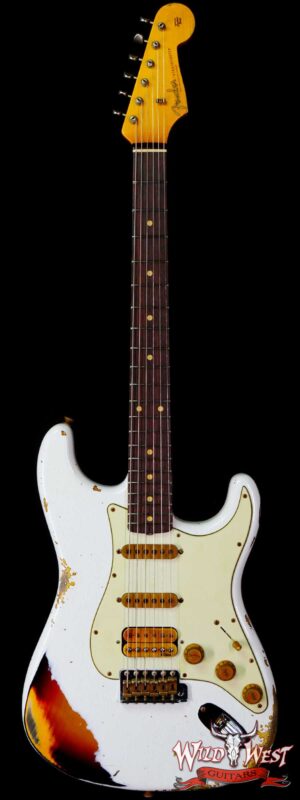 Fender Custom Shop Wild West White Lightning 2.0 Stratocaster HSS Rosewood Board 21 Frets Heavy Relic 3 Tone Sunburst