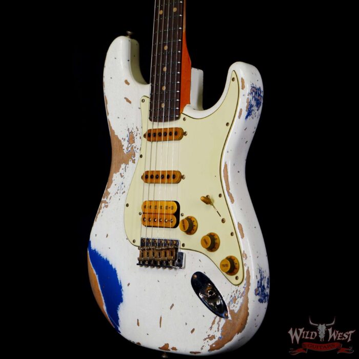 Fender Custom Shop Wild West White Lightning 2.0 Stratocaster HSS Rosewood Board 22 Frets Heavy Relic Lake Placid Blue - Image 2
