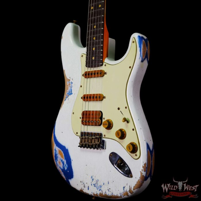 Fender Custom Shop Wild West White Lightning 2.0 Stratocaster HSS Rosewood Board 22 Frets Heavy Relic Lake Placid Blue - Image 2