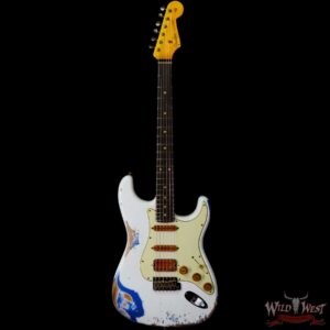 Fender Custom Shop Wild West White Lightning 2.0 Stratocaster HSS Rosewood Board 22 Frets Heavy Relic Lake Placid Blue - Image 3