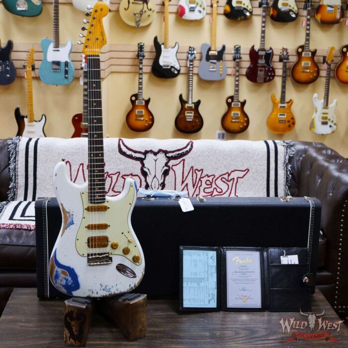Fender Custom Shop Wild West White Lightning 2.0 Stratocaster HSS Rosewood Board 22 Frets Heavy Relic Lake Placid Blue - Image 6
