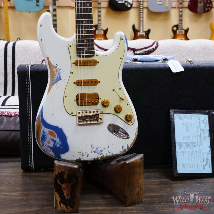 Fender Custom Shop Wild West White Lightning 2.0 Stratocaster HSS Rosewood Board 22 Frets Heavy Relic Lake Placid Blue - Image 8
