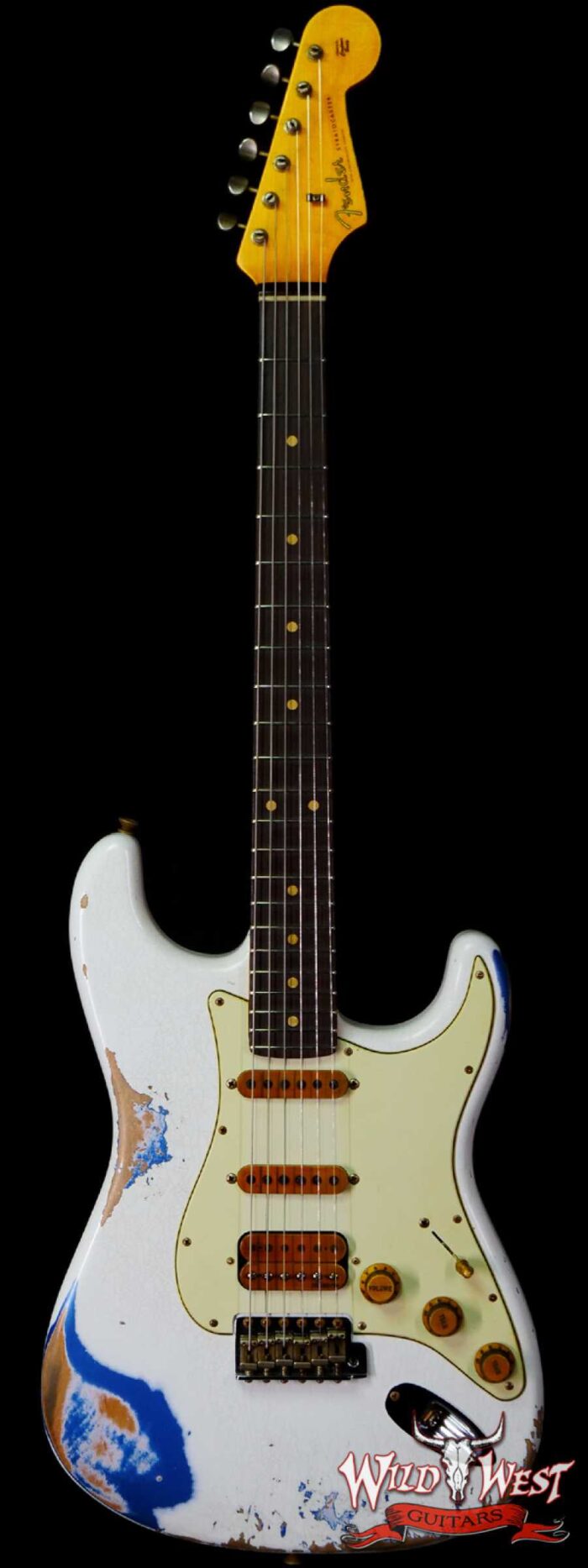 Fender Custom Shop Wild West White Lightning 2.0 Stratocaster HSS Rosewood Board 22 Frets Heavy Relic Lake Placid Blue - Image 1