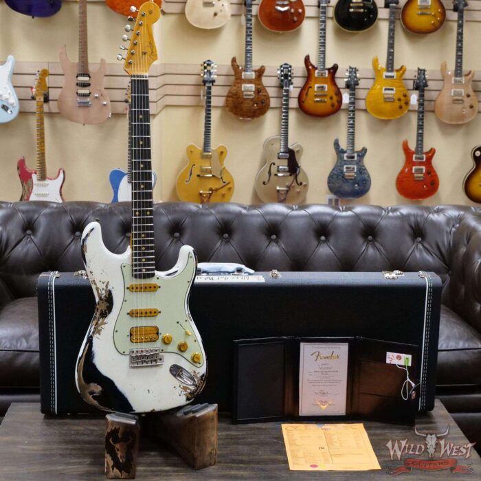 Fender Custom Shop Wild West White Lightning 2.0 Stratocaster HSS Heavy Relic Rosewood Board 21 Frets Black - Image 6